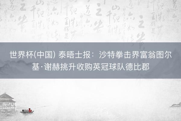 世界杯(中国) 泰晤士报:沙特拳击界富翁图尔基·谢赫挑升收购英冠球队德比郡