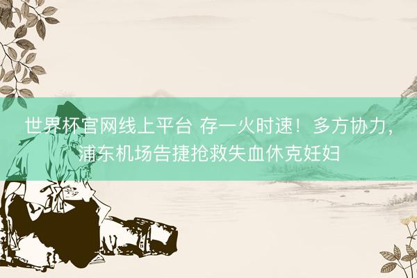世界杯官网线上平台 存一火时速!多方协力,浦东机场告捷抢救失血休克妊妇