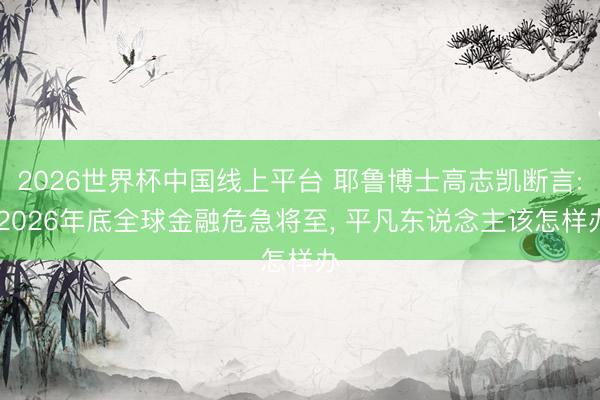2026世界杯中国线上平台 耶鲁博士高志凯断言: 2026年底全球金融危急将至， 平凡东说念主该怎样办